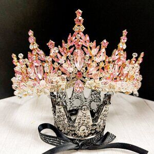 Victorian tiara, Pink Crystal crown, Flower girl crown, Birthday Princess tiara